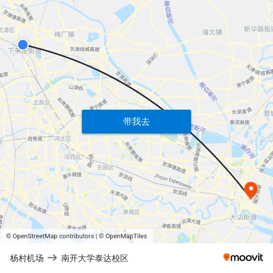 杨村机场 to 南开大学泰达校区 map