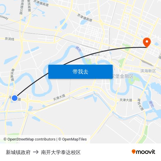 新城镇政府 to 南开大学泰达校区 map