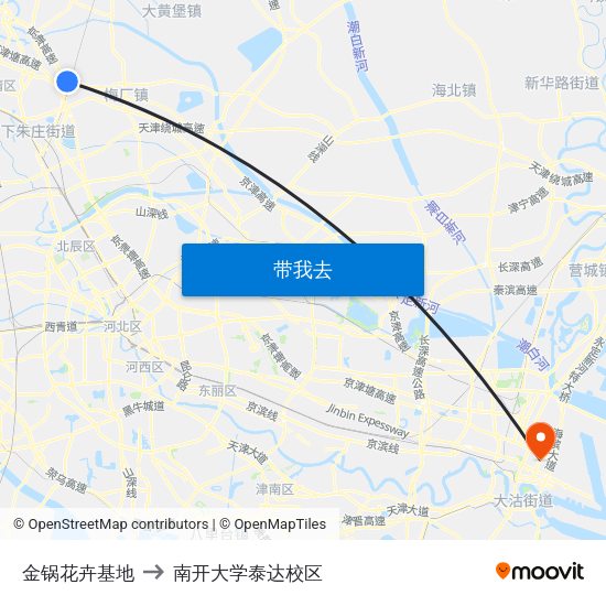 金锅花卉基地 to 南开大学泰达校区 map
