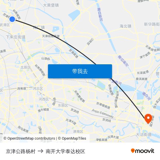 京津公路杨村 to 南开大学泰达校区 map