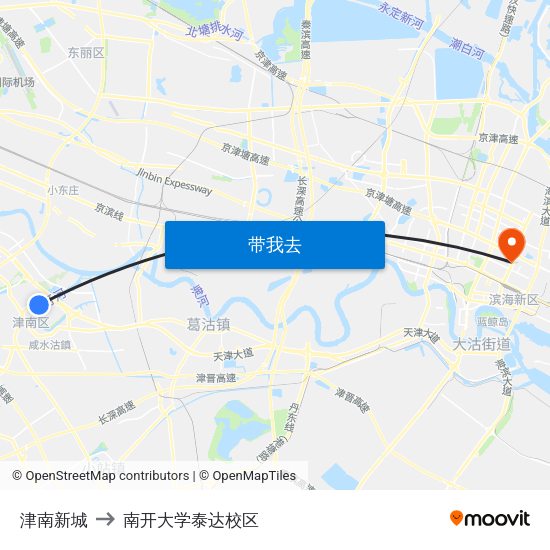 津南新城 to 南开大学泰达校区 map