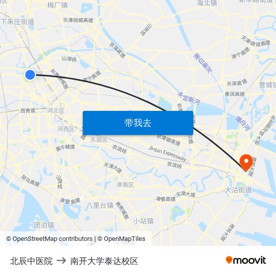 北辰中医院 to 南开大学泰达校区 map