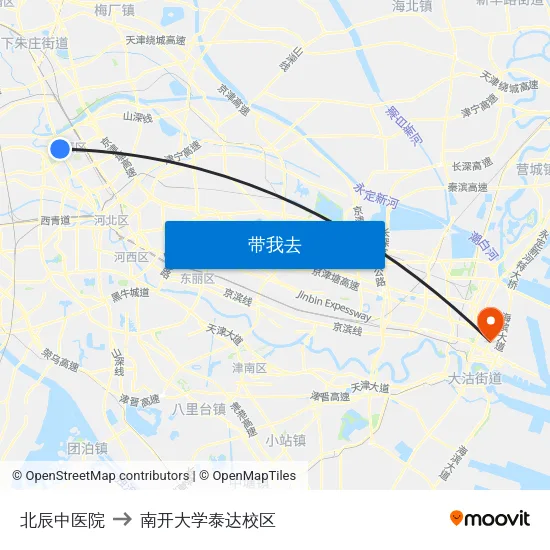 北辰中医院 to 南开大学泰达校区 map