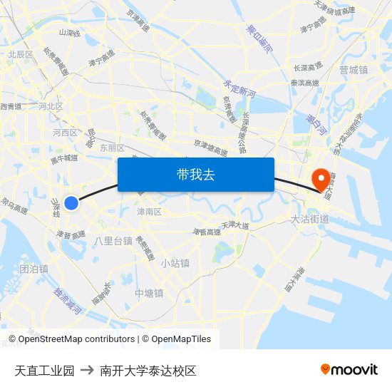 天直工业园 to 南开大学泰达校区 map