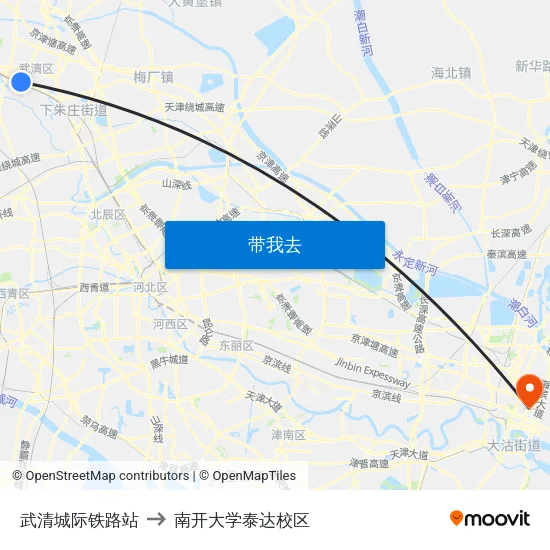 武清城际铁路站 to 南开大学泰达校区 map