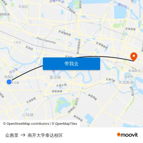 众惠里 to 南开大学泰达校区 map