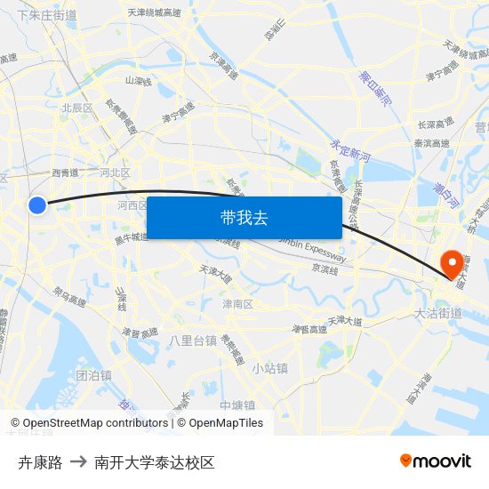 卉康路 to 南开大学泰达校区 map