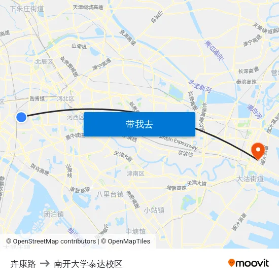 卉康路 to 南开大学泰达校区 map