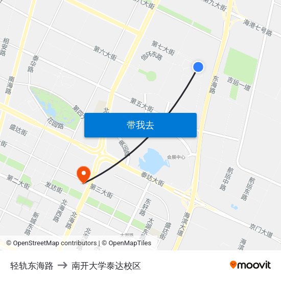 轻轨东海路 to 南开大学泰达校区 map