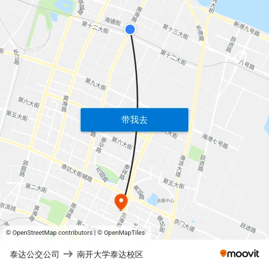 泰达公交公司 to 南开大学泰达校区 map