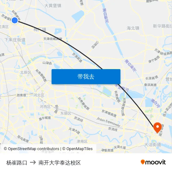 杨崔路口 to 南开大学泰达校区 map