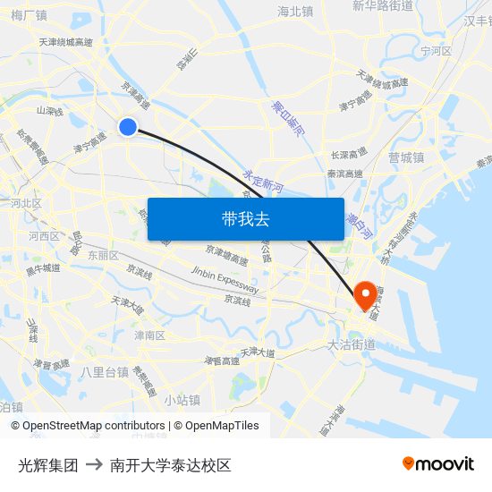 光辉集团 to 南开大学泰达校区 map