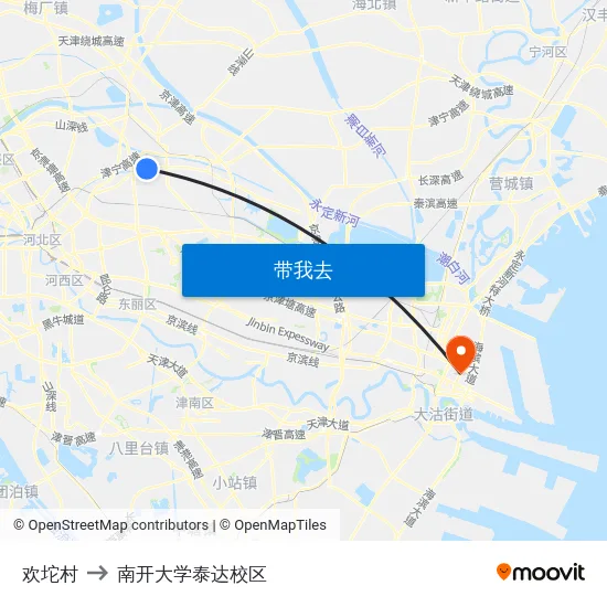 欢坨村 to 南开大学泰达校区 map