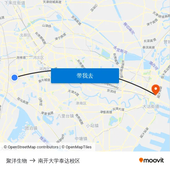 聚洋生物 to 南开大学泰达校区 map