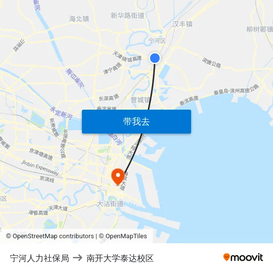 宁河人力社保局 to 南开大学泰达校区 map