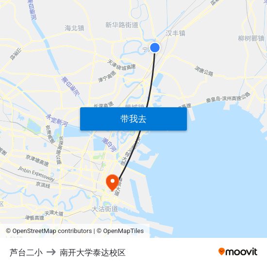 芦台二小 to 南开大学泰达校区 map