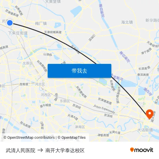 武清人民医院 to 南开大学泰达校区 map