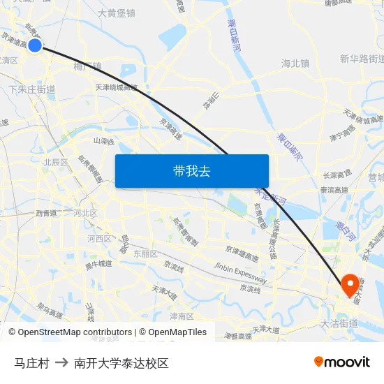 马庄村 to 南开大学泰达校区 map