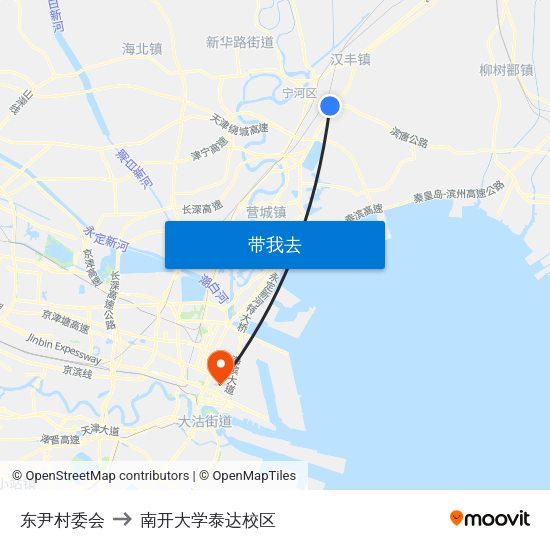 东尹村委会 to 南开大学泰达校区 map