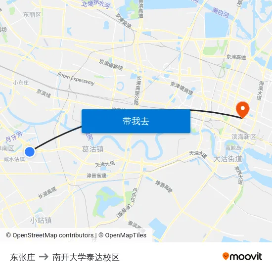 东张庄 to 南开大学泰达校区 map