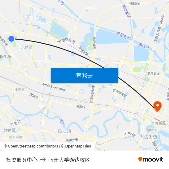 投资服务中心 to 南开大学泰达校区 map