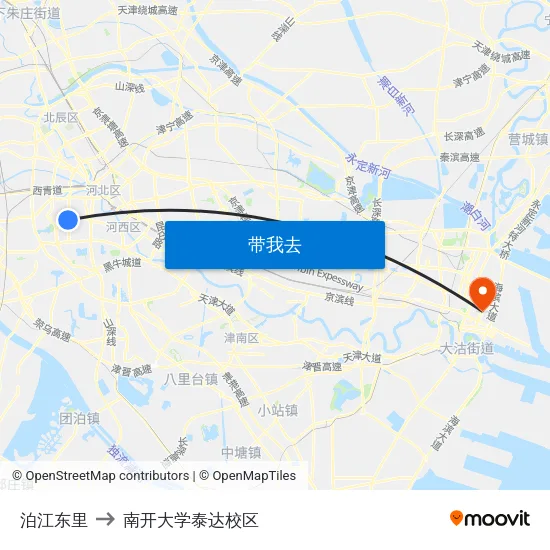 泊江东里 to 南开大学泰达校区 map