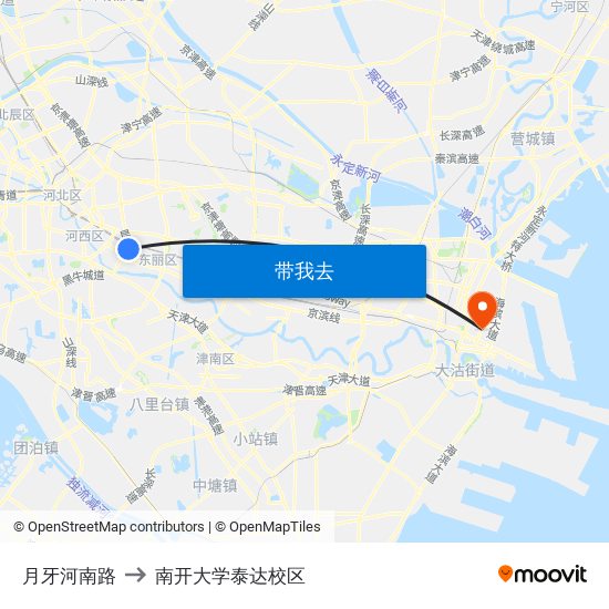 月牙河南路 to 南开大学泰达校区 map