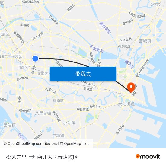 松风东里 to 南开大学泰达校区 map
