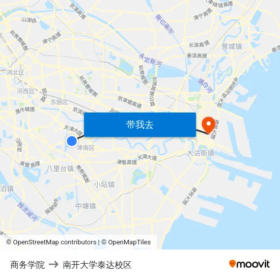 商务学院 to 南开大学泰达校区 map