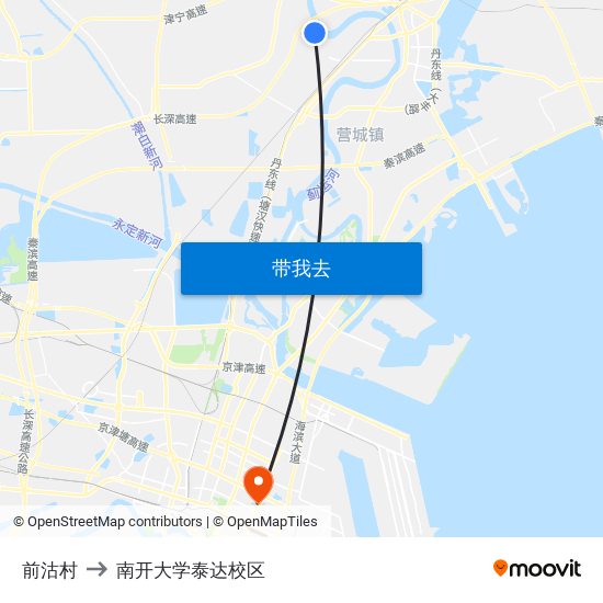 前沽村 to 南开大学泰达校区 map
