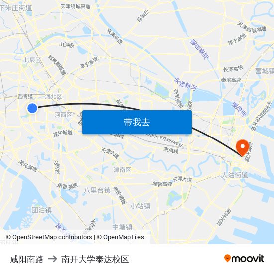 咸阳南路 to 南开大学泰达校区 map