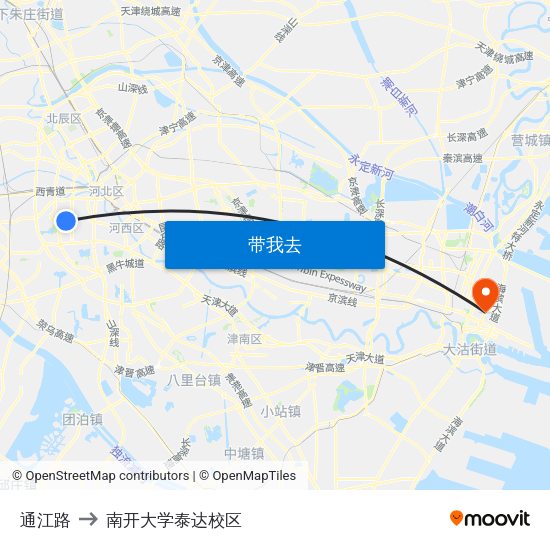 通江路 to 南开大学泰达校区 map