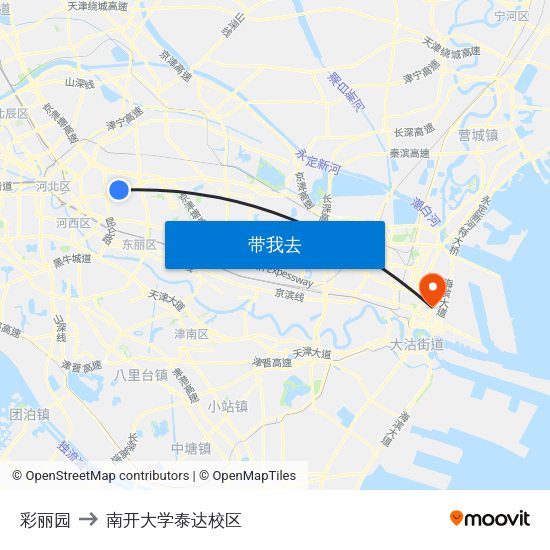 彩丽园 to 南开大学泰达校区 map