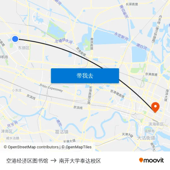 空港经济区图书馆 to 南开大学泰达校区 map