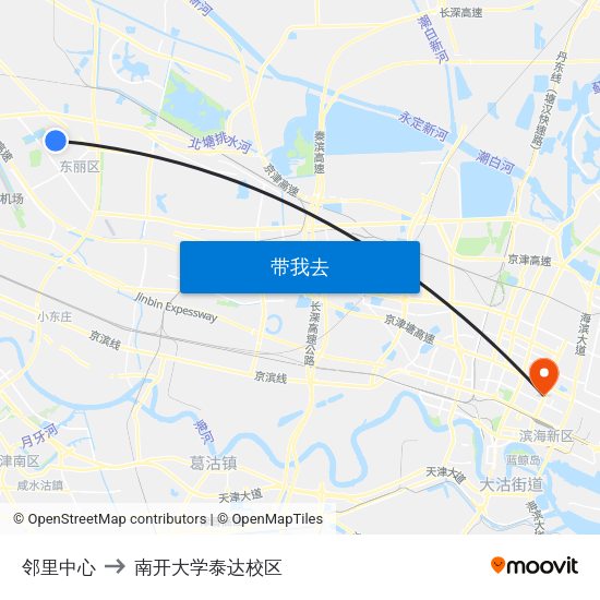 邻里中心 to 南开大学泰达校区 map