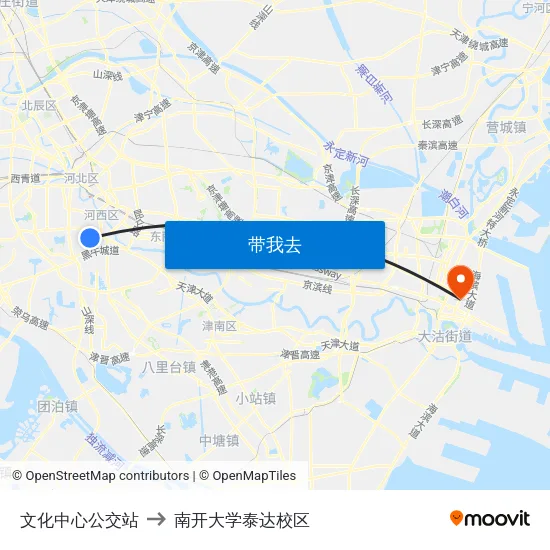 文化中心公交站 to 南开大学泰达校区 map