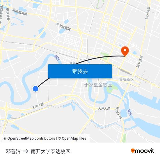 邓善沽 to 南开大学泰达校区 map