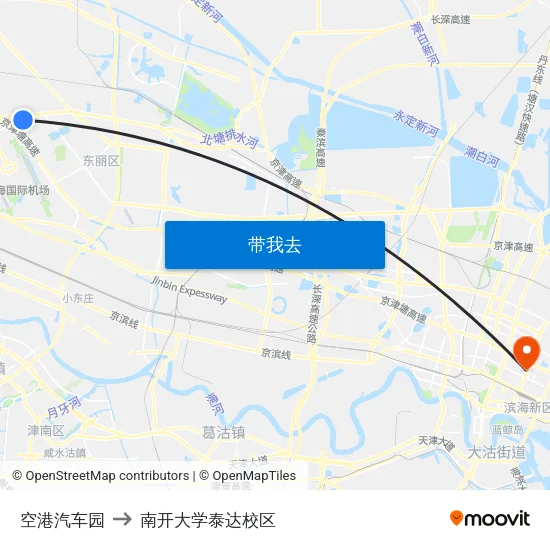 空港汽车园 to 南开大学泰达校区 map