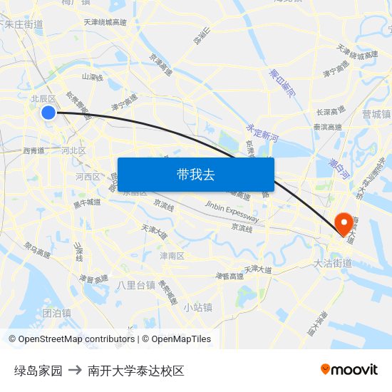绿岛家园 to 南开大学泰达校区 map