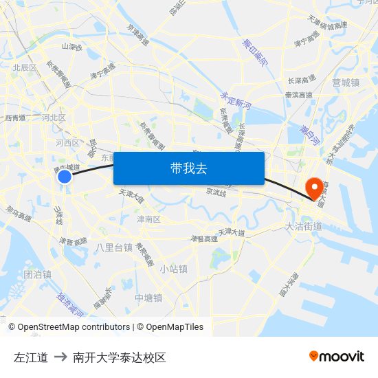 左江道 to 南开大学泰达校区 map