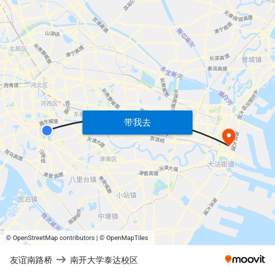 友谊南路桥 to 南开大学泰达校区 map