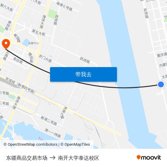 东疆商品交易市场 to 南开大学泰达校区 map