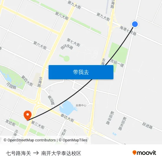 七号路海关 to 南开大学泰达校区 map
