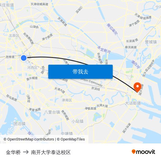 金华桥 to 南开大学泰达校区 map