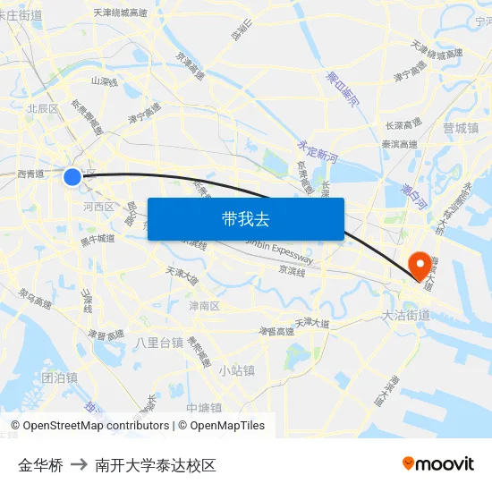 金华桥 to 南开大学泰达校区 map