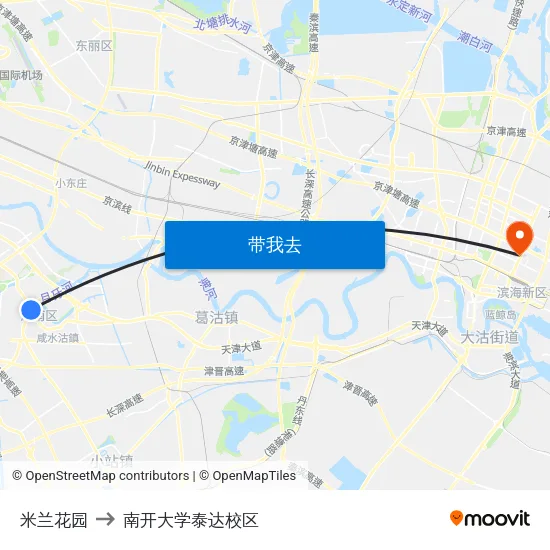米兰花园 to 南开大学泰达校区 map