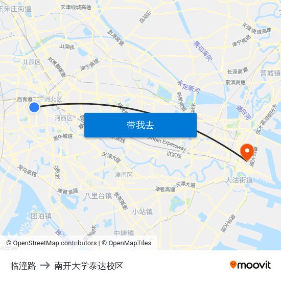 临潼路 to 南开大学泰达校区 map