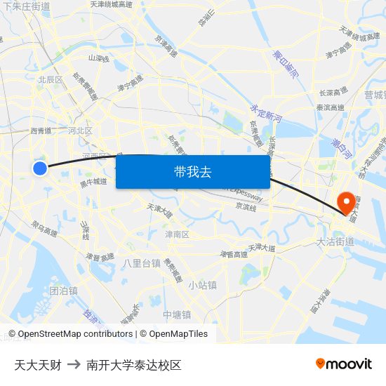 天大天财 to 南开大学泰达校区 map