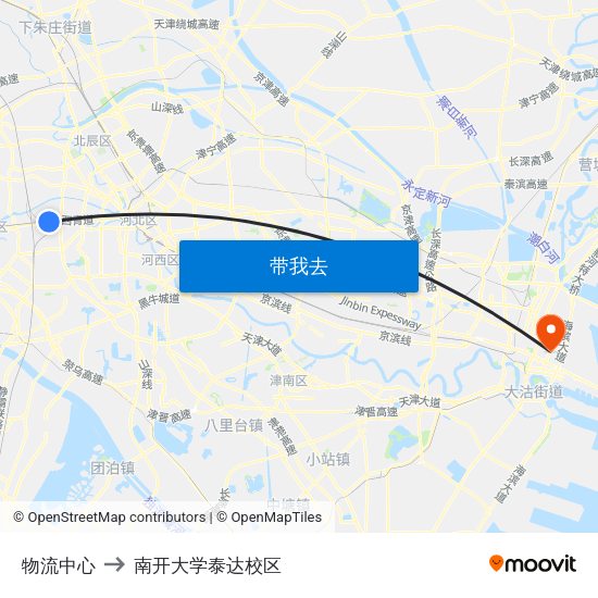 物流中心 to 南开大学泰达校区 map