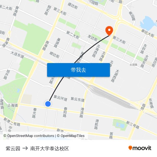 紫云园 to 南开大学泰达校区 map